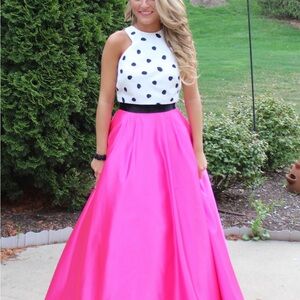 Sherri Hill Pink and White Polka Dot Prom Dress